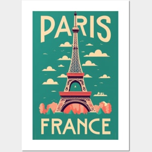 A Vintage Travel Art of the Eiffel Tower in Paris - France Posters and Art